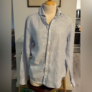 Baird McNutt Murano Blue Striped Irish Linen Shirt. Size M